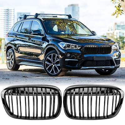 #ad For 16 19 BMW X1 xDrive sDrive F48 F49 Dual Fin Front Kidney Grille Gloss Black $30.80