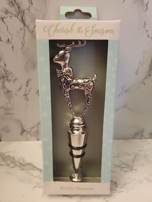 #ad Cherish The Season Silver Wine Bottle Stopper Reindeer 5.75quot; Brand New In Box $9.95