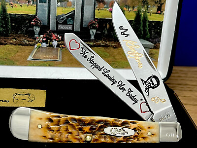 #ad CASE XX Geo.Jones 002 ”He Stopped Loving Her Today”Amber Bone Trapper Knife.NEW $147.35