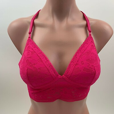 #ad Victoria#x27;s Secret Wire Free Long Line Padded Lace Bralette Bra Pink S NWT $14.99