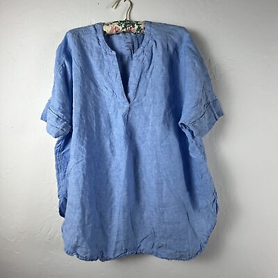 #ad Mamp;S COLLECTION Womens Pure Linen V Neck Popover Blouse Size 18 Light Chambray $27.70