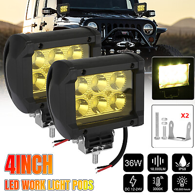 #ad #ad 2X 4quot; Amber LED Work Light Bar Spot Pods Fog Lamp Offroad Driving Truck SUV 4WD $12.98