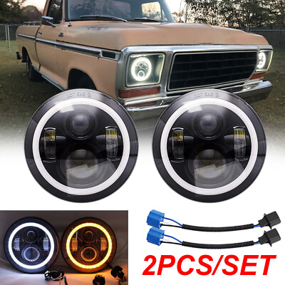 Pair 7quot; Inch LED Headlights w Amber Light DRL For Ford F 100 F 150 F 250 Pickup $48.99