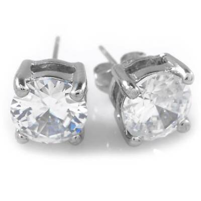 #ad 18k White Gold Plated Stud Earrings Stainless Steel Out Iced Round Clear CZ NEW $9.99