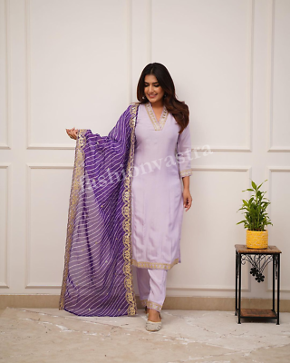 #ad Designer Cotton Silk Salwar Kameez Suit Wedding Wear Kurti Palazzo Dupatta Set $32.08