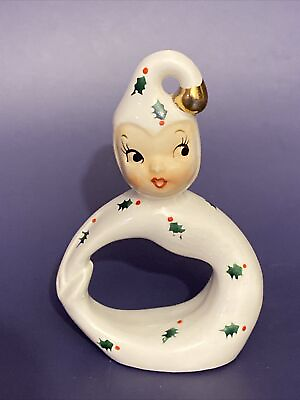 #ad VINTAGE HOLT🌹GIRL PIXIE HOLLY BERRY O LETTER CANDLE FIGURINE JAPAN REPAIR $75.00