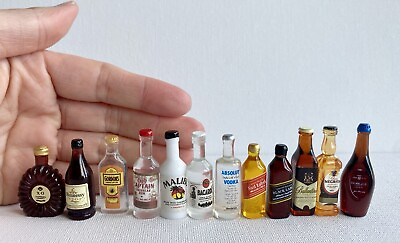 #ad Lot 12 Wine Whiskey Rum Liquor 1:12 Scale Dollhouse Miniatures Wine Bottles Set $8.89