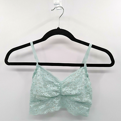 #ad Victoria#x27;s Secret PINK Bralette S Mint Green Jeweled Lace Unlined $16.14