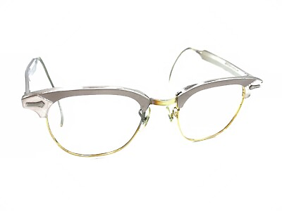 #ad Shuron S C Vintage Silver Gray Gold Browline Eyeglasses Frames 46 22 150 Retro $99.99