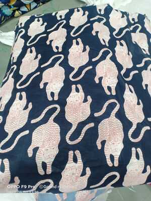 #ad Indian Cotton 1 Yard Animal Tiger Print Garment Fabric Running Hand Block Print $58.00