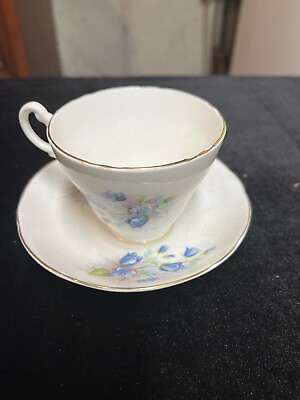 #ad Royal Stuart Blue Floral Tea Cup and Saucer Fine Bone China England Gold Trim $10.00