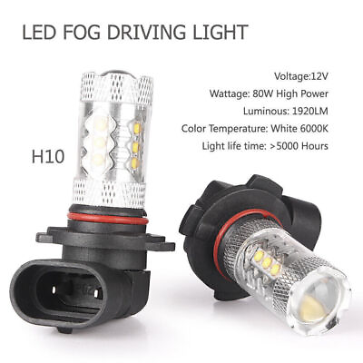 #ad Pair White 6000k H10 LED Fog Lamp headlight Bulbs car Driving DRL Auto lights $17.08