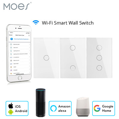 MOES 1 2 3 Gang WiFi Smart Light Switch Wall Touch Panel Timer Alexa Google APP $18.99