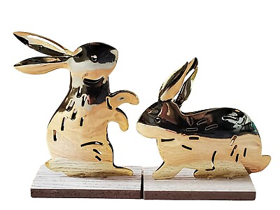 #ad #ad 2x Target Bunny Family Gold Tone Metal Reversable Rabbit Easter Set 5quot; $10.46