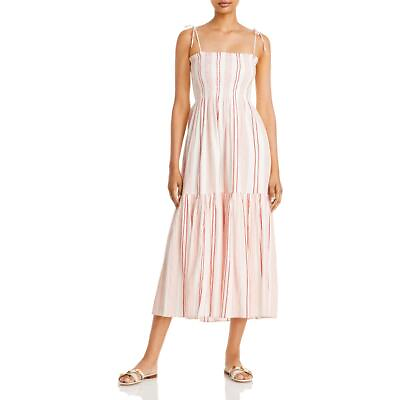 #ad Joie Womens Red Smocked Striped Casual Midi Dress S BHFO 8153 $31.99