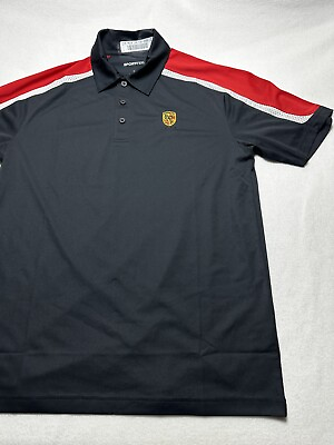 #ad Porsche Black Polo Sports Tek Racing Golf Shirt Adult Size Medium Blemishes $15.89