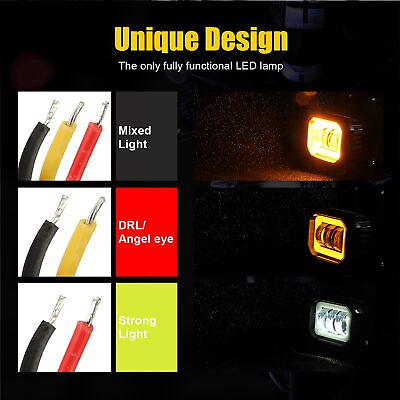 #ad Amber Light LED Work Light 3.5in 6000K 30W Waterproof Square Angel Eyes Lamp For $19.53