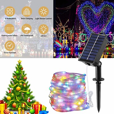 #ad 100 LED Solar Fairy String Light Wire ＆ PVC Outdoor Garden Timing Lamp US $13.95