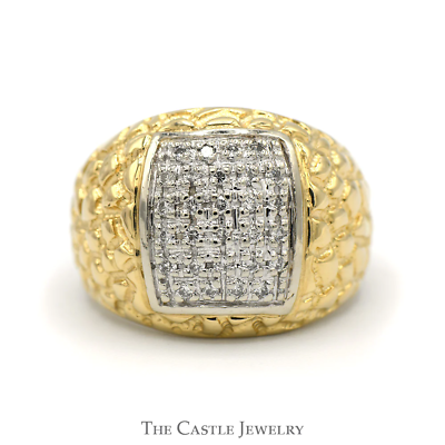 #ad Men#x27;s Rectangular Diamond Cluster Ring in 14k Yellow Gold Nugget Designed Mounti $1295.00