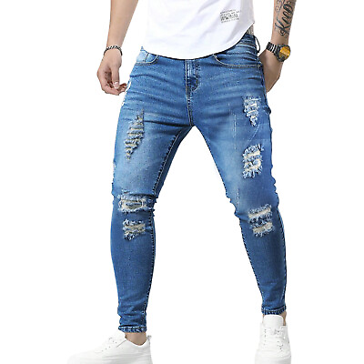 #ad #ad Mens Ripped Skinny Jeans Stretch Distressed Denim Pants Casual Slim Fit Trousers $21.95