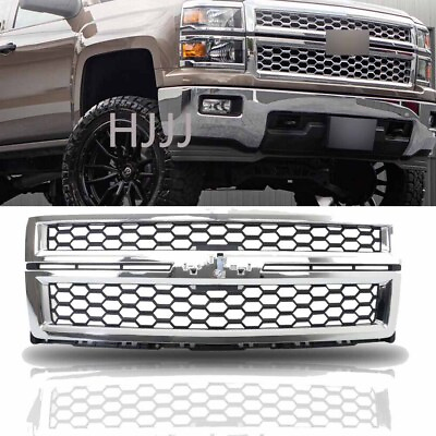 #ad Front Bumper Honeycomb Grille For CHEVROLET SILVERADO 1500 2014 2015 Chrome $158.55