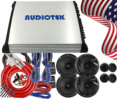 #ad 4x Power Acoustik 6.5” Component Speakers Audiotek 1000W 4CH Amplifier Kit $209.99