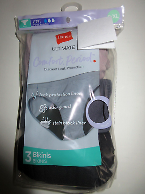 #ad Hanes Ultimate BIKINIS Light Comfort Period Protection 3 Pack Panties Size 8 XL $18.90