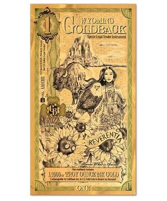 #ad Wyoming Goldback 999 Gold Foil Note 1 1000th oz 2023 Currency 24Kt Bullion $7.95