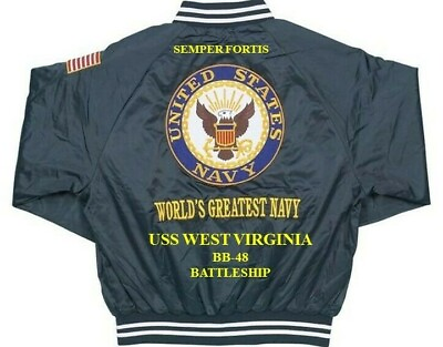 #ad USS WEST VIRGINIA BB 48 BATTLESHIP NAVY EMBROIDERED SATIN JACKET BACK ONLY $169.95