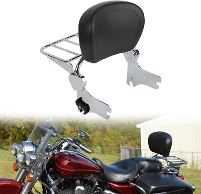 #ad Chrome Detachable Sissy Bar Backrest Pad with Luggage Rack Fit for Harley Road K $108.99