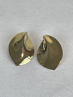 #ad Vintage Gold Tone Earrings Drop Leaf Fan Post Pierced Large Organic 80s 90s $14.40
