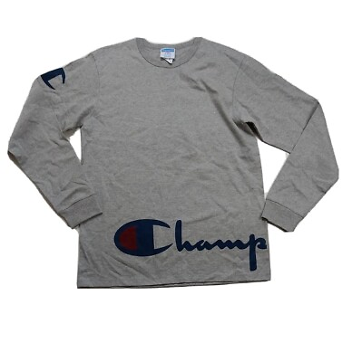 #ad champion mens 100% authentic size large long sleeve t shirt solid logo gray $34.99