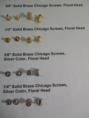 #ad Brass 1 4quot; 3 8quot; CHICAGO SCREWS Floral Design Silver Gold Leather Belts Bridles $4.95