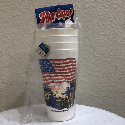 #ad New Sealed Vintage Amoco Fun Drinking Cups Plastic 1975 Star Spangled Banner USA $10.36