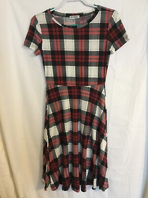 #ad HUHOT Casual A Line Cute Plaid Dress Hipster Red and White Junior Small $12.99