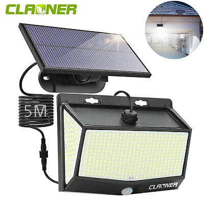 CLAONER Solar Power 468 LED Lights PIR Motion Sensor Security Lamp with 5M Cable $13.49