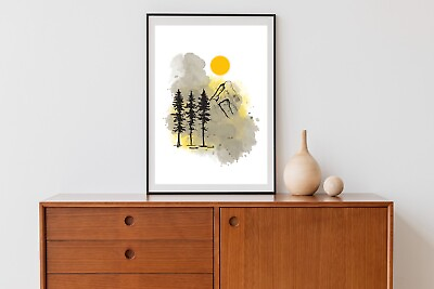 #ad Ash Mountain View Water Color Looks Home Décor Digital Printable Line Art $0.99