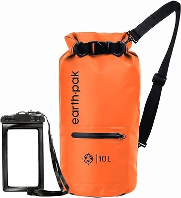 #ad Earth Pak Waterproof Dry Bag with Zippered Pocket with Phone Case Orange 30L $16.99