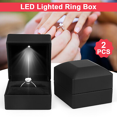 2X Diamond Jewelry Ring Box Organizer LED Light Proposal Engagement Wedding Gift $10.48