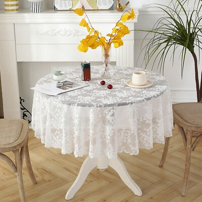 #ad 1PC Lace Floral Embroidery Tablecloth Round Dining Table Cover Luxury Home Decor AU $26.22
