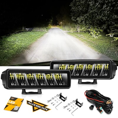 #ad AUXBEAM 6.3quot; Led Work Light Bar Driving Light Wiring Harness Kit for Jeep ATV 7quot; $59.99