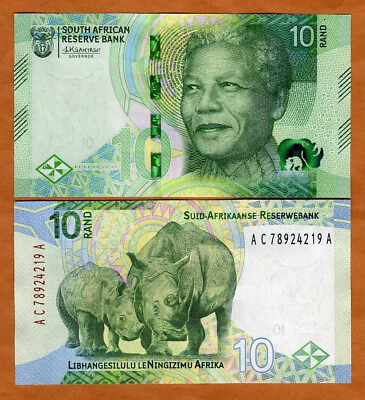 #ad South Africa 10 rand ND 2023 P W148 UNC Mandela Rhino New Design $2.22