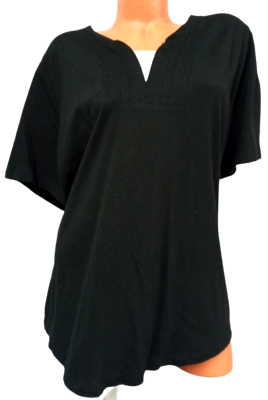 #ad White stag black white trim short sleeve v neck stretch top 2X $13.99