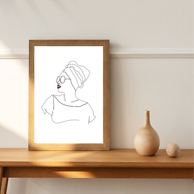 #ad Turban With Woman Portrait Sunglass Home Décor Digital Printable Line Art $0.99