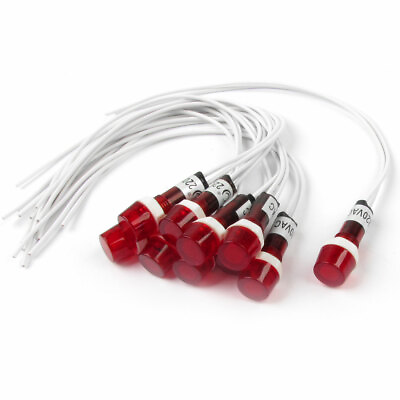 #ad 10Pcs AC 220V Neon Indicator Pilot Signal Lamp Red Light w 7.7quot; Long Cable AU $16.82