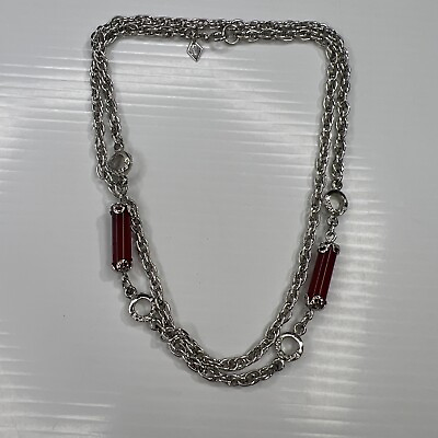 #ad H7 Sarah Coventry Canada Silver Chain Long Boho 70s Mcm Long Red Beads Retro 26” $6.00