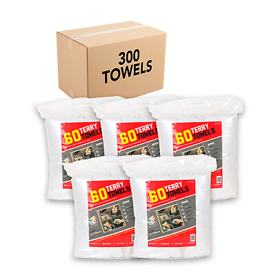 #ad Case of 300 Terry Towels 5 Bags of 60 All Purpose Cleaning Grade Rags White $139.99