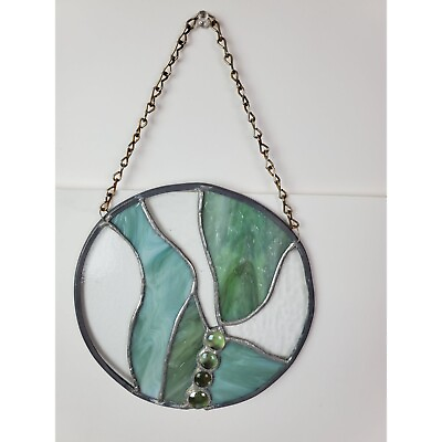 #ad Green Circle Stained Glass Hanging Decor Art Bohemian GUC Suncatcher $26.50
