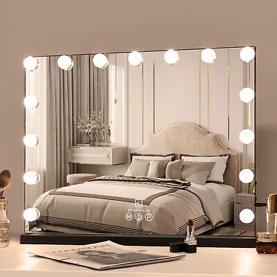 #ad Hollywood Vanity Makeup Mirror w Dimmable Lights 15 LED Bulbs USB Charging Port $79.00