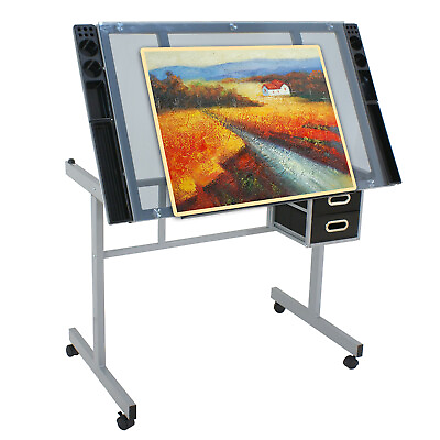 #ad Drafting Table Craft Station with Glass Top Drawing Desk Art Work Station Artist $92.58